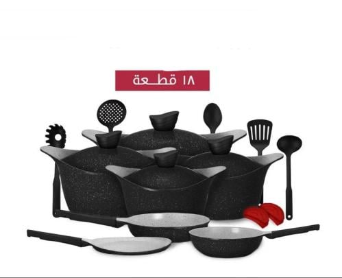 لاهويا طقم قدور جرانيت 18 قطعة اسود