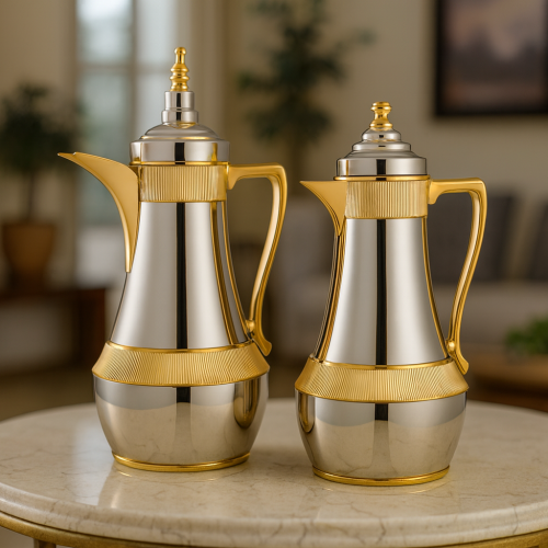 طقم ترامس السلطانة الفاخرة 2 قطعة نيكل وذهبي 1 لتر