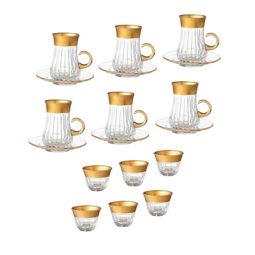 كاسات شاي وقهوة 18 قطعة ذهبي تركي