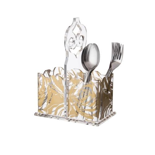 حامل ملاعق للمائدة اكريلك نقشات ذهبي 2 خانة