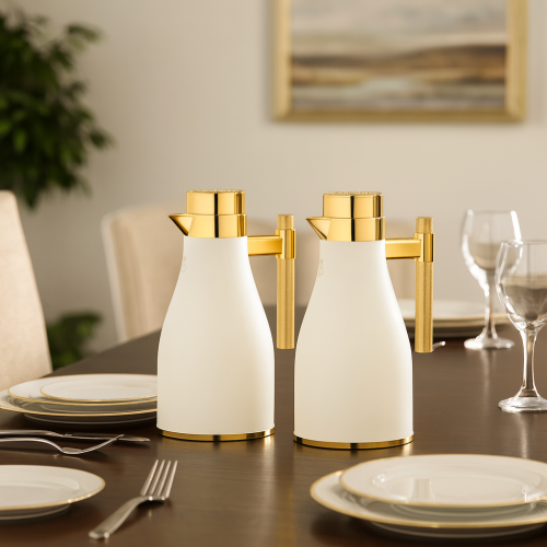 طقم ترامس اجوان ابيض ذهبي مطفي 2 قطعة