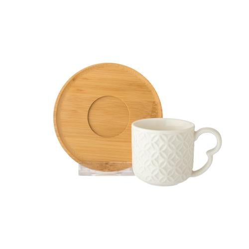 طقم فناجين قهوة تركي ابيض صحن خشبي 6 اشخاص