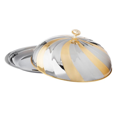 صحن كوزي استيل فضي وذهبي مقاس 50 سم