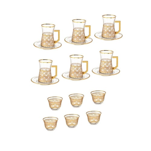 طقم شاي وقهوة 18 قطعة تركي ذهبي