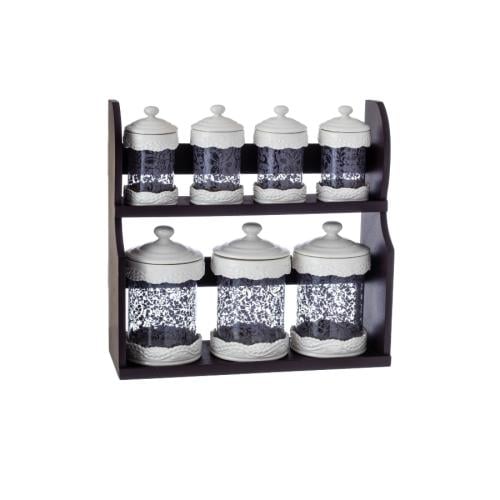 طقم بهارات 7 قطعة ستاند خشبي