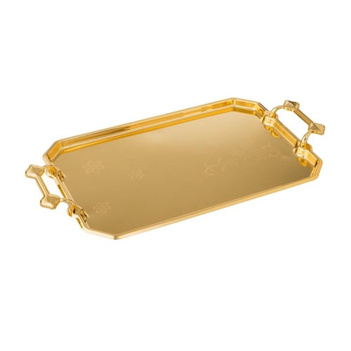 طقم صواني مستطيل نقش زهور 3 قطع ذهبي