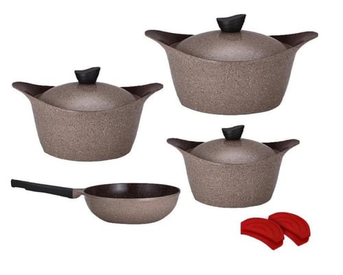 طقم قدور جرانيت لاهويا 9 قطعة بني