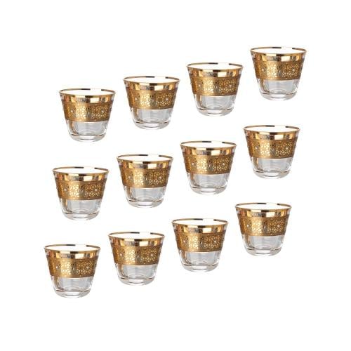 فناجين قهوة سعودي كريستال مزخرف ذهبي 12 قطعة