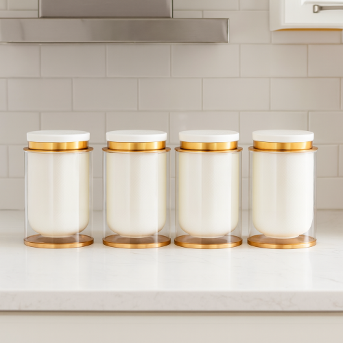 طقم علب فاخر من الزجاج والسيراميك للأبازير 4 قطع ا...