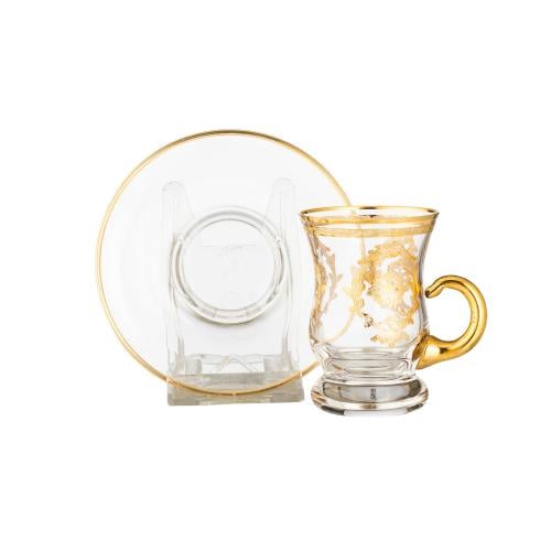 طقم شاي كريستال تركي فاخر 6 كاسات + 6 صحون