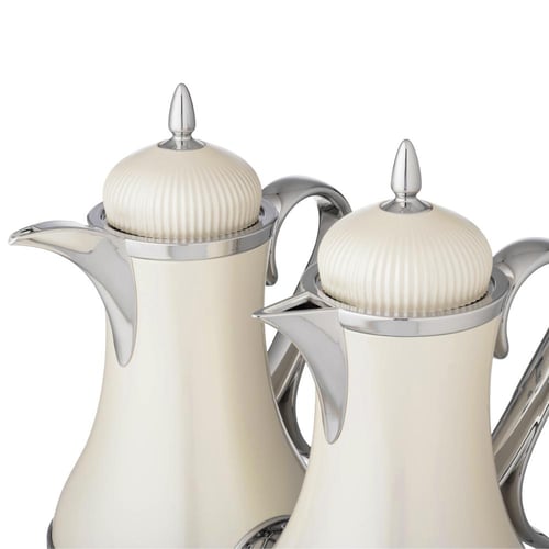 طقم ترامس 2 قطعة لؤلؤي وفضي بديكور جنيه