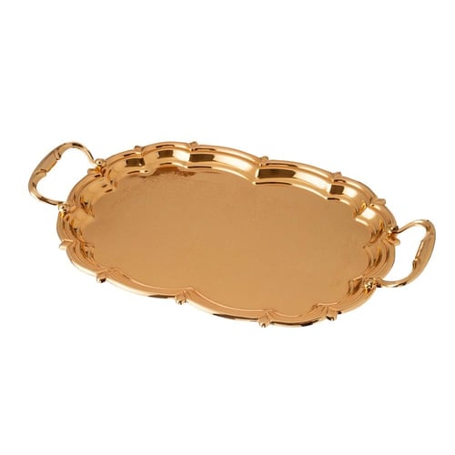 طقم صواني معدن بيضاوي ذهبي 3 قطعة