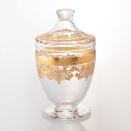 مطبقية زجاج مزخرف ذهبي بغطاء