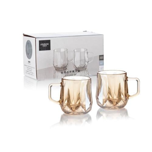 طقم اكواب زجاج 2 قطعة عسلي