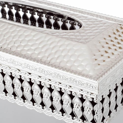 طقم سلة ومنديل معدن فضي