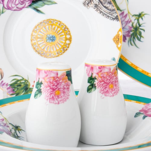 طقم سفرة بورسلان بنقشات ورود تركوازي 28 قطعة 6 اشخ...