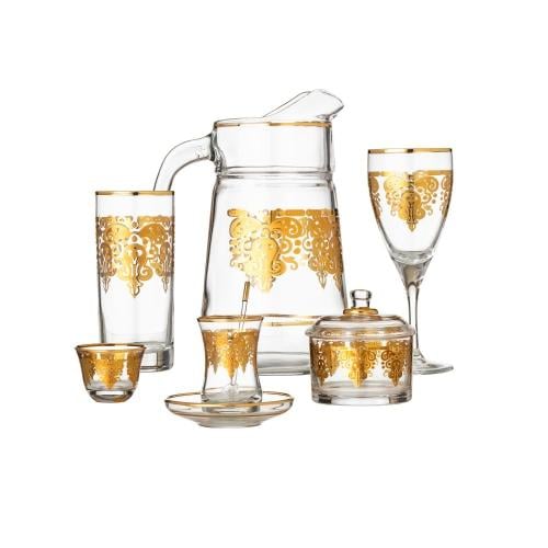 طقم كريستال تركي 75 قطعة ذهبي