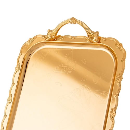 طقم صواني معدن منقوش ذهبي 3 قطعة