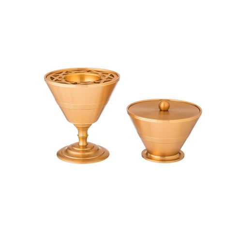 طقم مبخرة وعلبة للعود من المعدن مع تبسي وملقط ذهبي