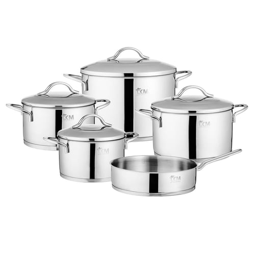 طقم قدور دانية استيل تركي 18/10 استيل لماع 9 قطعة