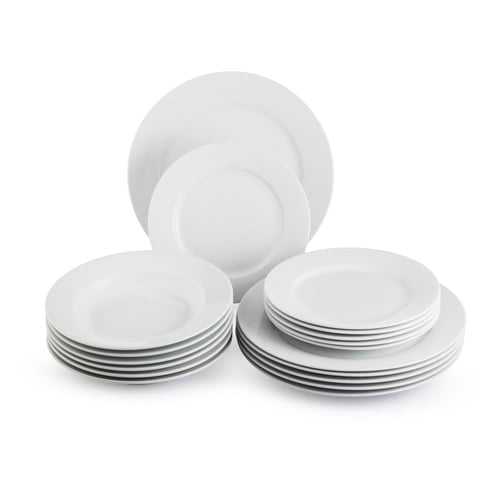 طقم سفرة بورسلان ابيض سادة فاخر 18 قطعة 6 اشخاص