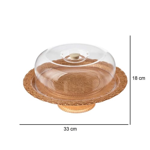 صحن كيك زجاج تركي بقاعدة وغطاء اكريلك