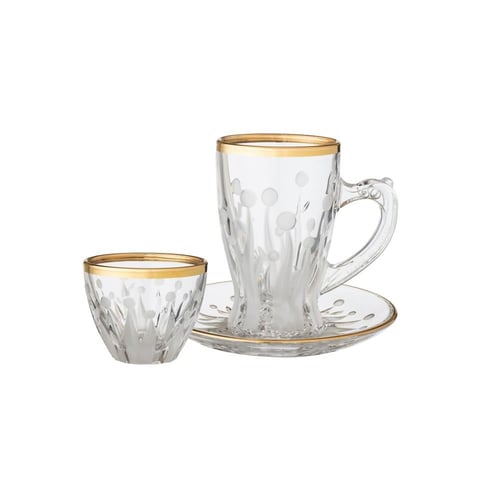 طقم شاي وقهوة زجاج ياباني 48 قطعة ذهبي