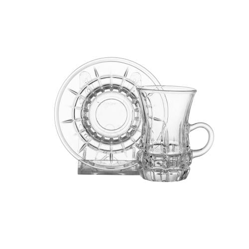 طقم كاسات شاي زجاج مع الصحون 12 قطعة سادة 90 مل