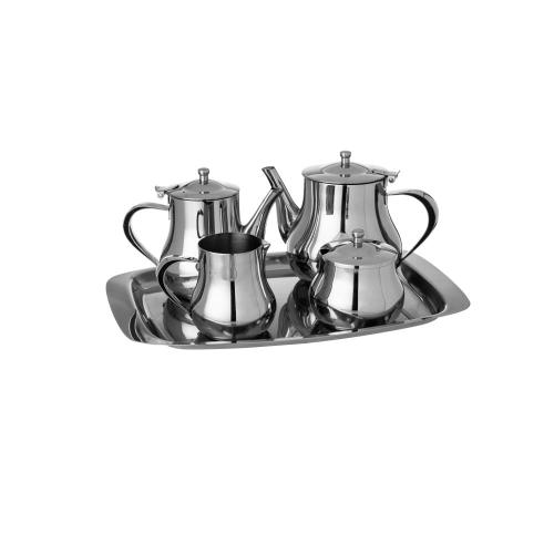 طقم براريد شاي استيل مع صينية 5 قطعة