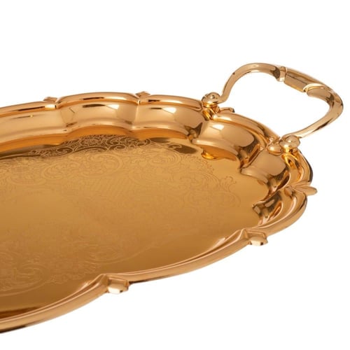 طقم صواني معدن بيضاوي ذهبي 3 قطعة