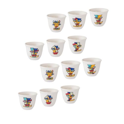 فناجين قهوة عربي بورسلان ابيض ديزاين بيكاسو 12 قطع...