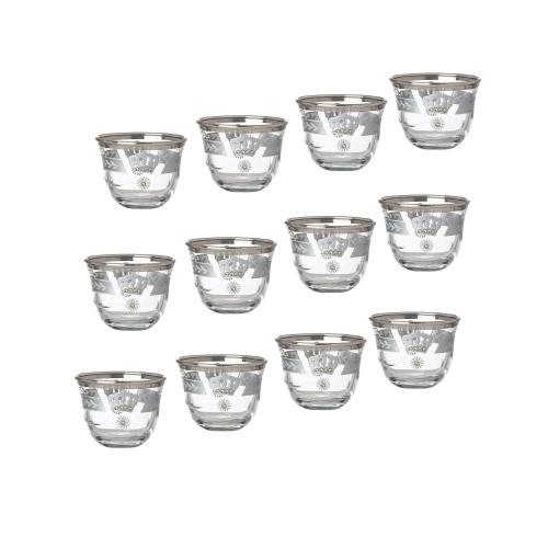 فناجين قهوة سعودي كريستال مزخرف فضي 12 قطعة