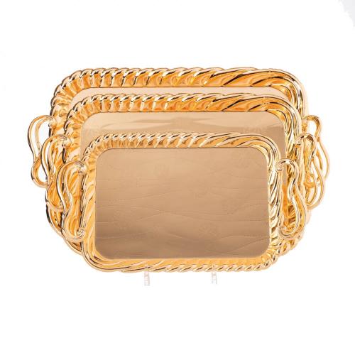 صواني تقديم معدن مستطيل ذهبي 3 قطعة