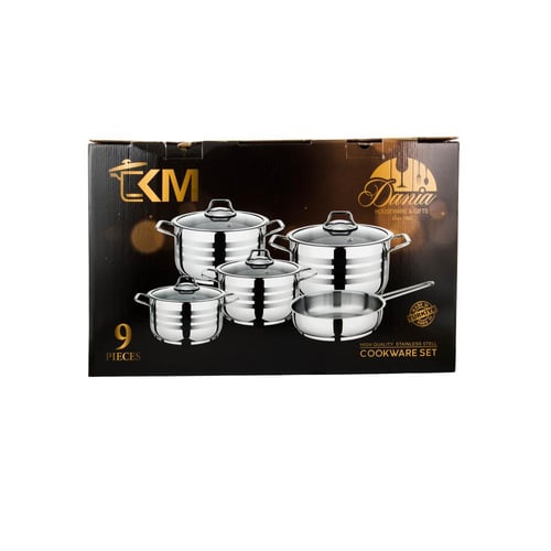 طقم قدور استانلس استيل فاخر 18/10 مكون من 9 قطع غط...