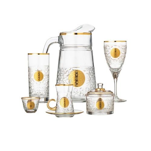 طقم كريستال تركي 76 قطعة مزخرف ذهبي