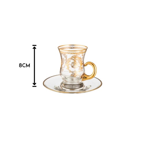 طقم شاي كريستال تركي فاخر 6 كاسات + 6 صحون