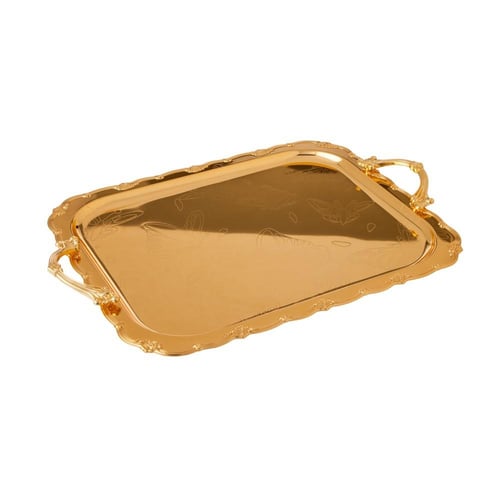 طقم صواني معدن منقوش ذهبي 3 قطعة