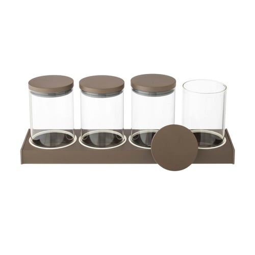 طقم ابازير زجاج مع ثاعدة وغطاء من المعدن رمادي 4 ق...