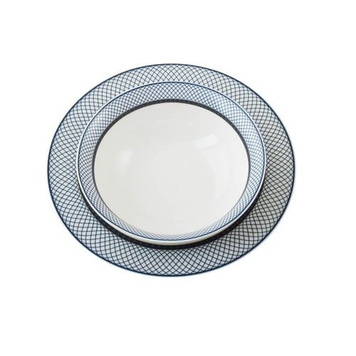 طقم سفرة بورسلان فاخر 40 قطعة مخطط ازرق 6 اشخاص