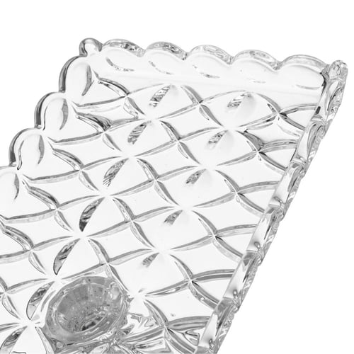 صحن تقديم زجاج مستطيل مزخرف بقاعدة مقاس 35*17 سم