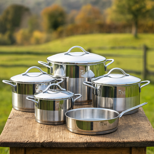 طقم قدور دانية استيل تركي 18/10 استيل لماع ومطفي 9...