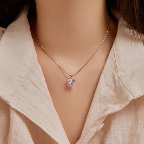 سلسال فضة ناعم مزين بأحجار الزيركون الملونة