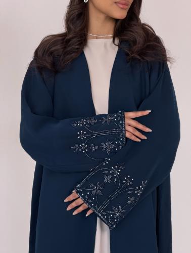 Turquoise abaya with hand-beaded sleeves – 93