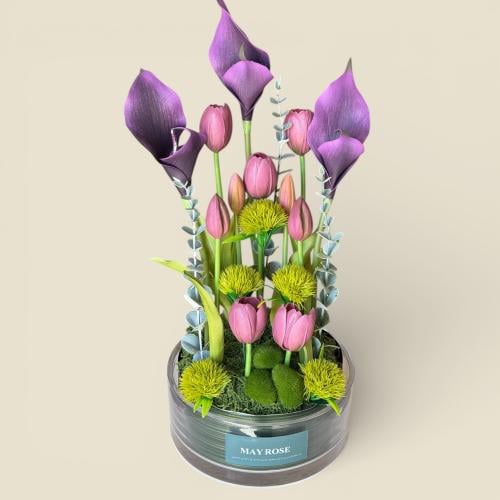 فازة ورد صناعي كالا و توليب بنفسجي