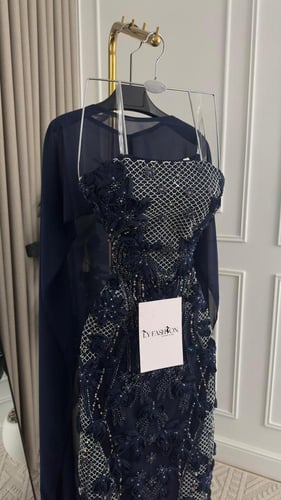 فستان سهرة كحلي تطريز يدوي راقي