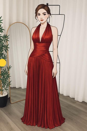 فستان ناعم عودي كسرات فخمة