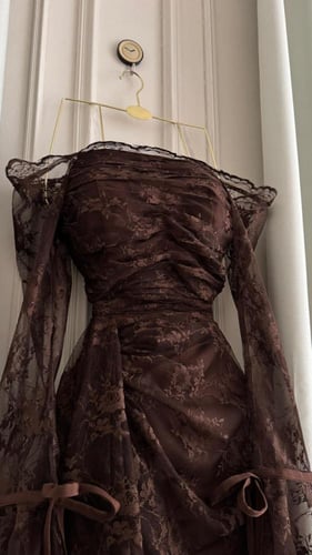 فستان سهرة موكا دانتيل فاخر