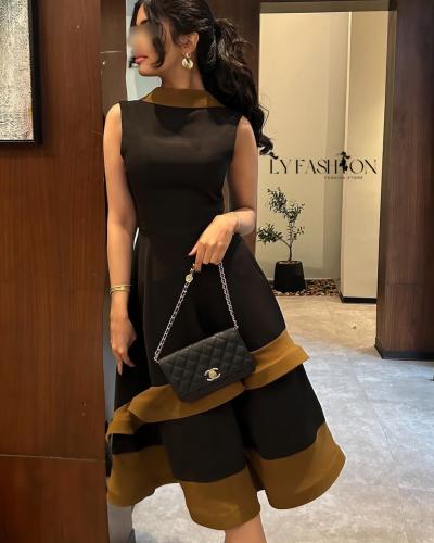 فستان سهرة أسود بتموجات كموني