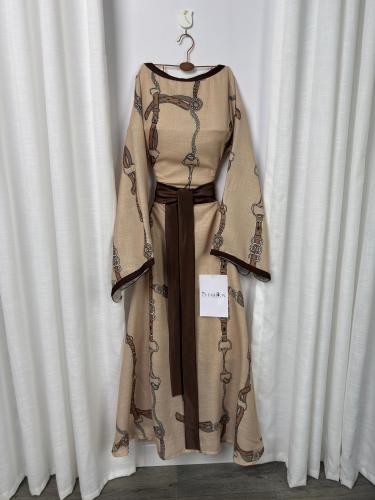 جلابية لنن برنت حزام تفته