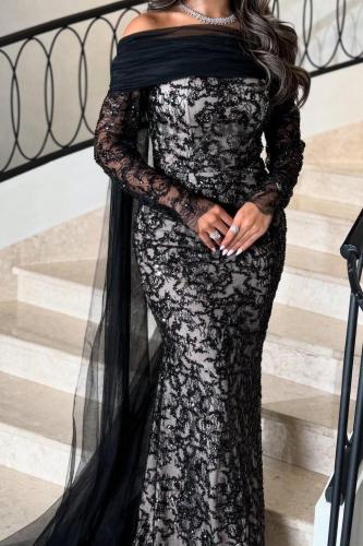 فستان سهرة دانتيل خرز تل تيواني